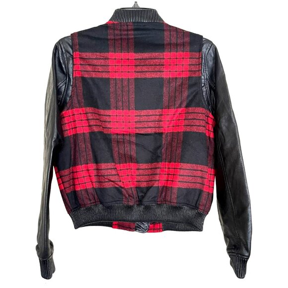 Blank NYC Plaid Bomber Jacket Faux Leather Sleeves Small NEW - Picture 4 of 5
